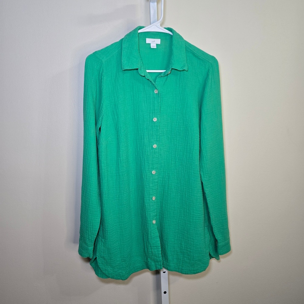 J Jill Emerald Green Gauze Cotton‎ Button Down Shirt Top Women's XS